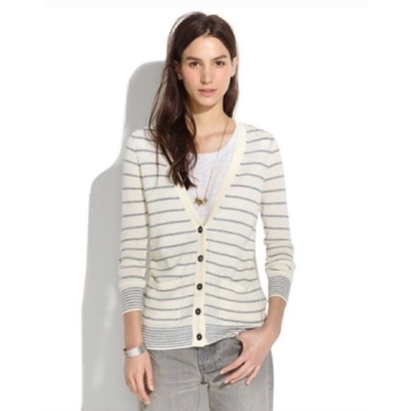 Madewell Sweaters - Madewell Button Front Cardigan Pockets Stripe Sz S